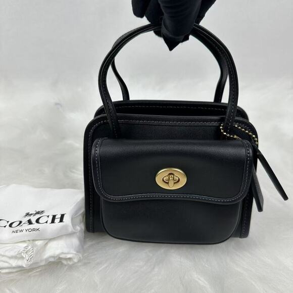 Coach Safari Bag Chain Strap Black Leather CW643 NWT + Gift Box + Dust Bag - Picture 1 of 12